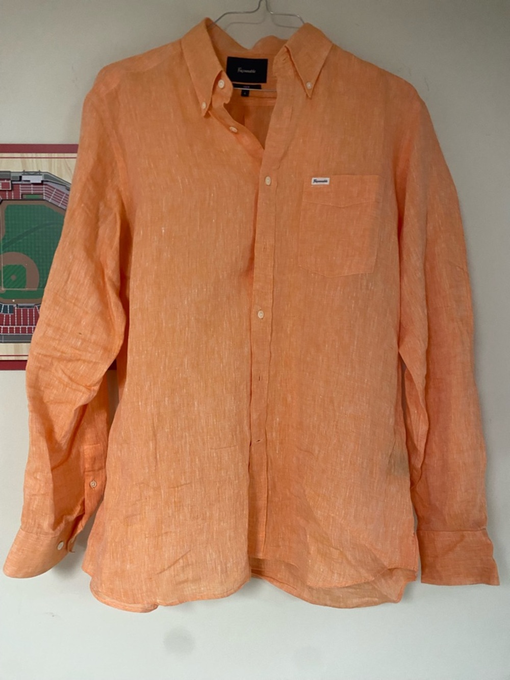 Faconnable Orange Button-Down Linen Shirt